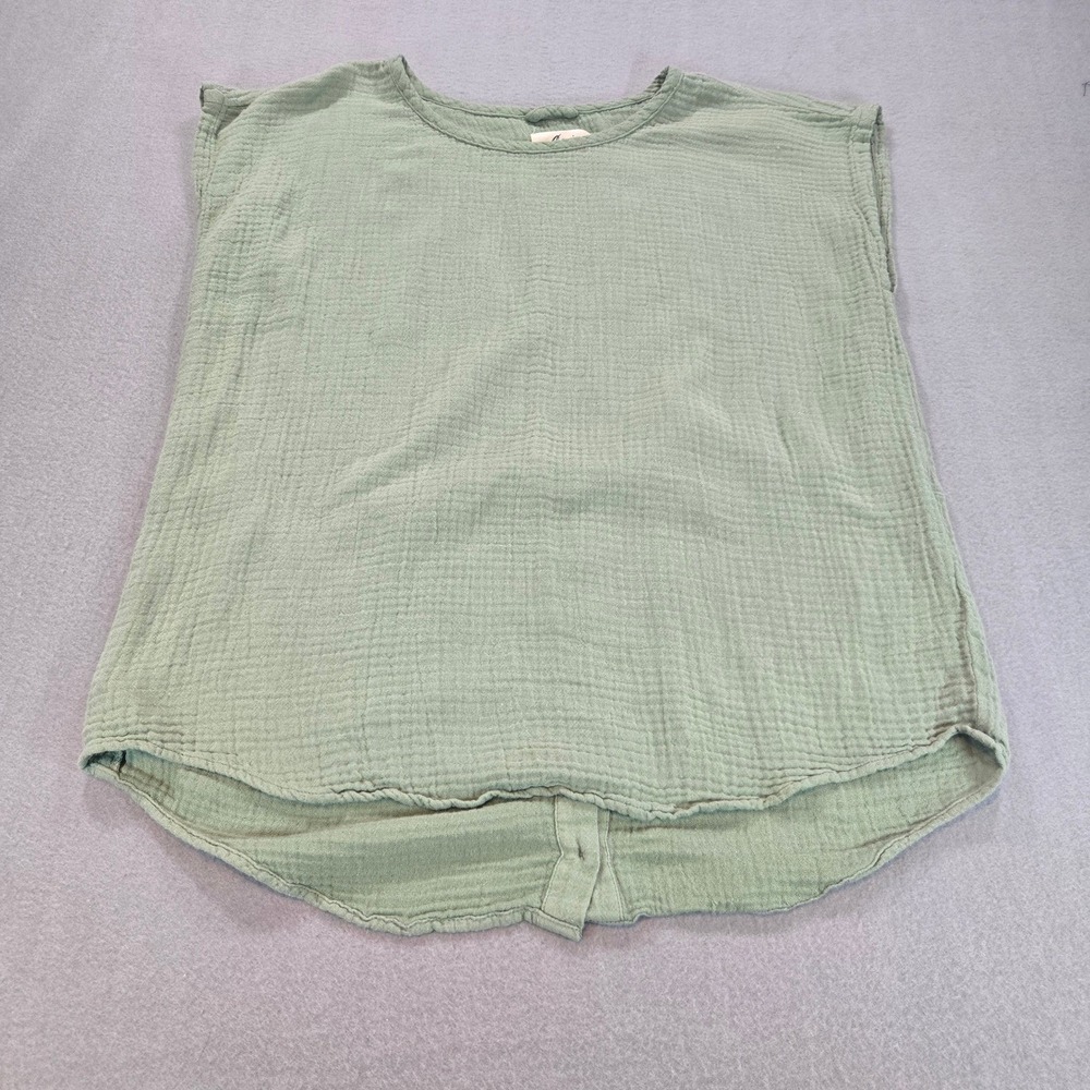 Cosmic Blue‎ Love Top Womens Small Sage Green Double Gauze Button Back High-Low